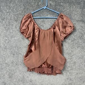 Riley + James Blouse XL Satin Earth Tones Regency Cottagecore Romantic Fairycore